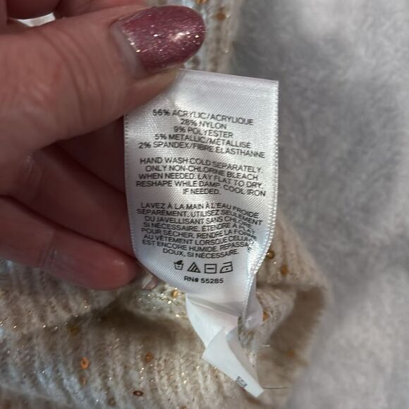 Express Cream Women's Crew Neck Sweater with sparkling gold sequins. Sz small. - Picture 8 of 8